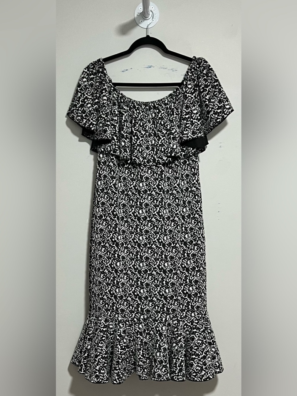 LuLaRoe CiCi Black & White Floral Ruffle Midi Dress